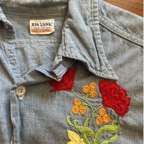 Vintage Selvedge embroidered  Sanforized Chambray Top Small-medium - Picture 2 of 4